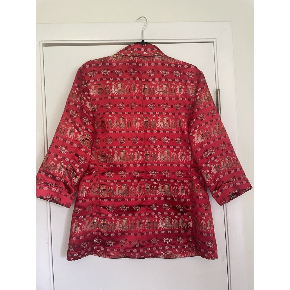 Vintage Chicos Asian Inspired Oriental Print Shacket Jacket Art To Wear Size 1 - Picture 6 of 11